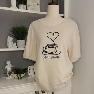 Coffee Please Love & Lace Cream Top with Heart Design